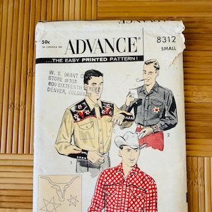 Advance 8312 Vintage Men&#39;s Western Shirt Sewing Pattern (Size Small)