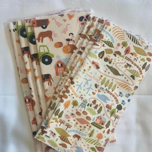 Farm Animal Cotton Flannel Unpaper Towels, Reusable Cloth Wipes, Set of 8