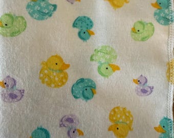 Handmade Flannel Baby Blanket Set: Colorful Ducks, 2 Burp Cloths