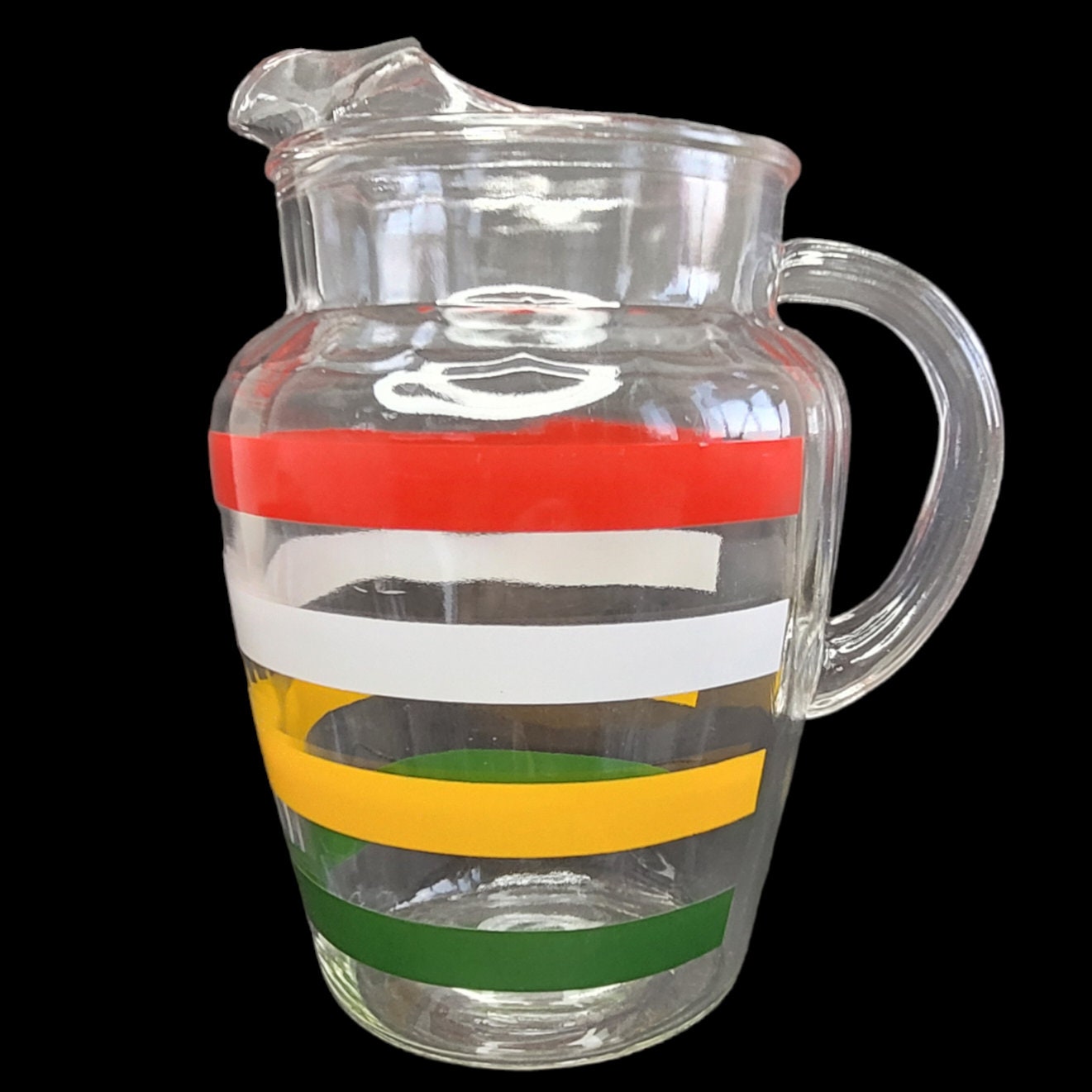 Vintage Fiesta Stripe Hocking 1/2 Gallon Pitcher w/6 8oz Glasses