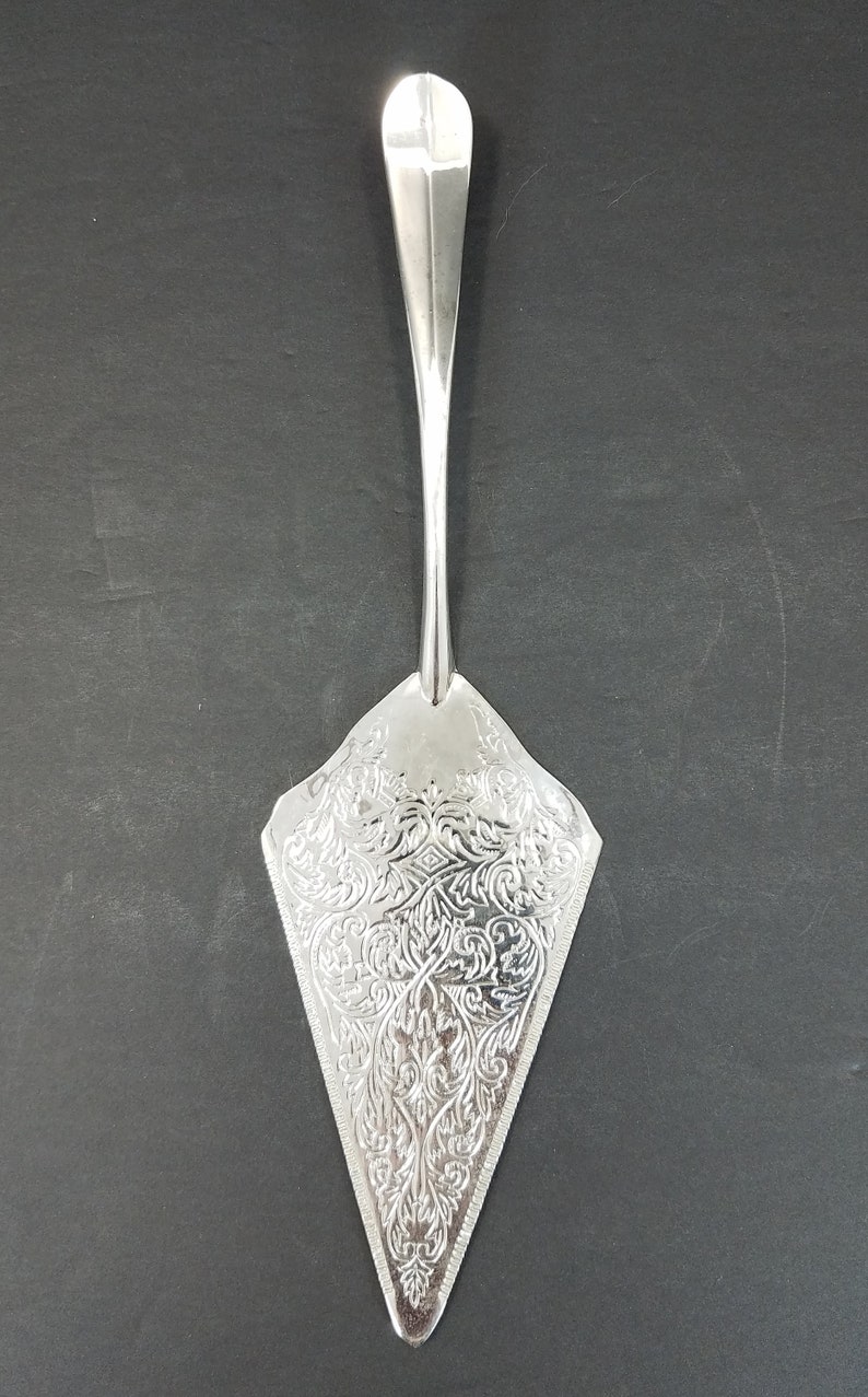 Engraved Silverplate Pie Server Wedding Cake Knife Unmarked image 1