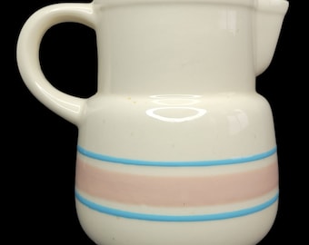 McCoy Pottery #132 Buttermilk Pitcher w/ Pink Band & Blue Stripes