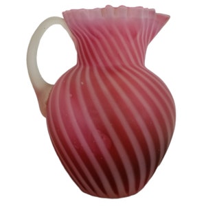 Antique Buckeye Glass Satin Swirl Spiral optic Pitcher Cranberry Ca1876-1896