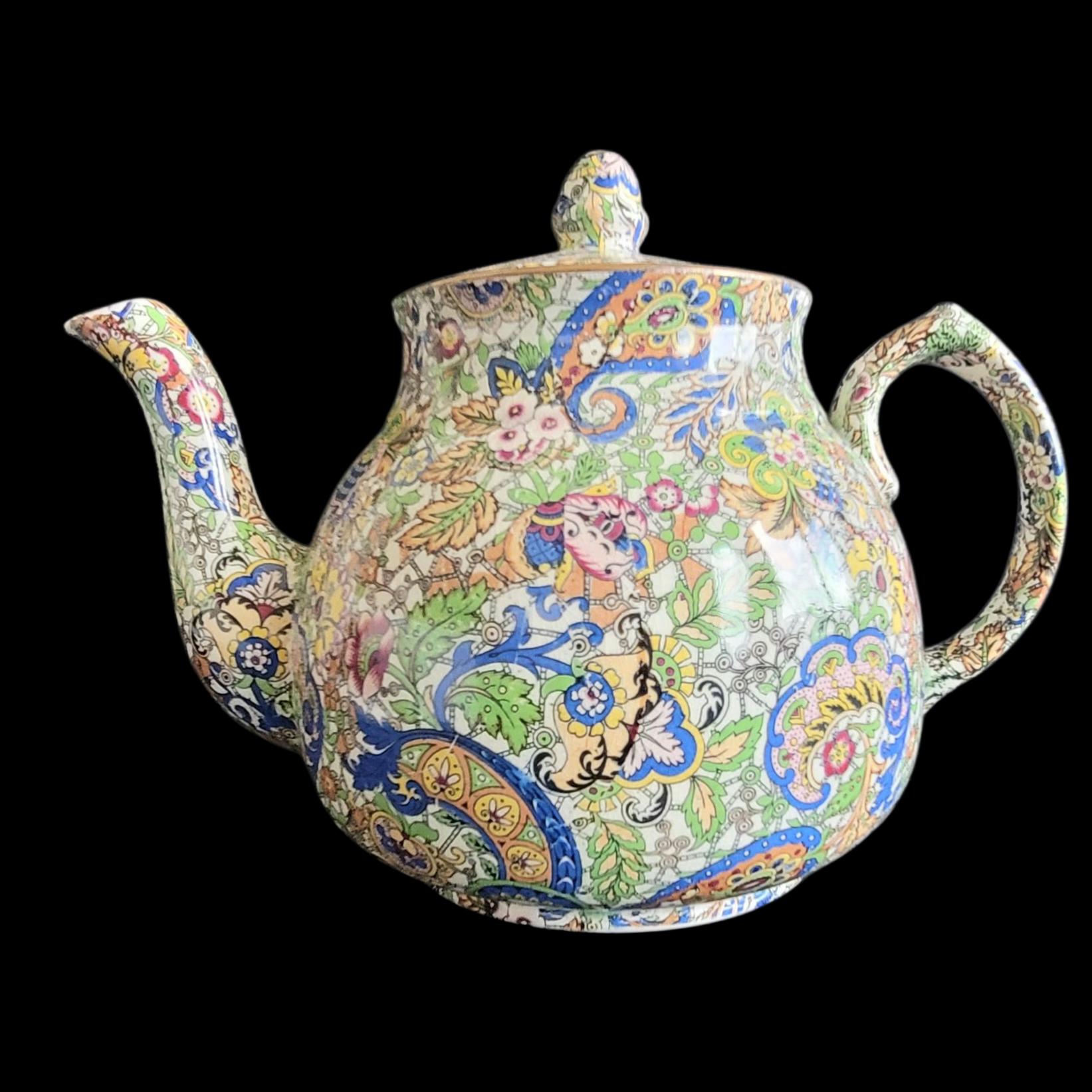Wade Heath & Co. England Blue Paisley Chintz Ceramic 6 Cup Teapot