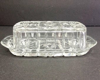 Anchor Hocking EAPC Butter Dish Early American Prescut 1/4 Pound Clear Glass