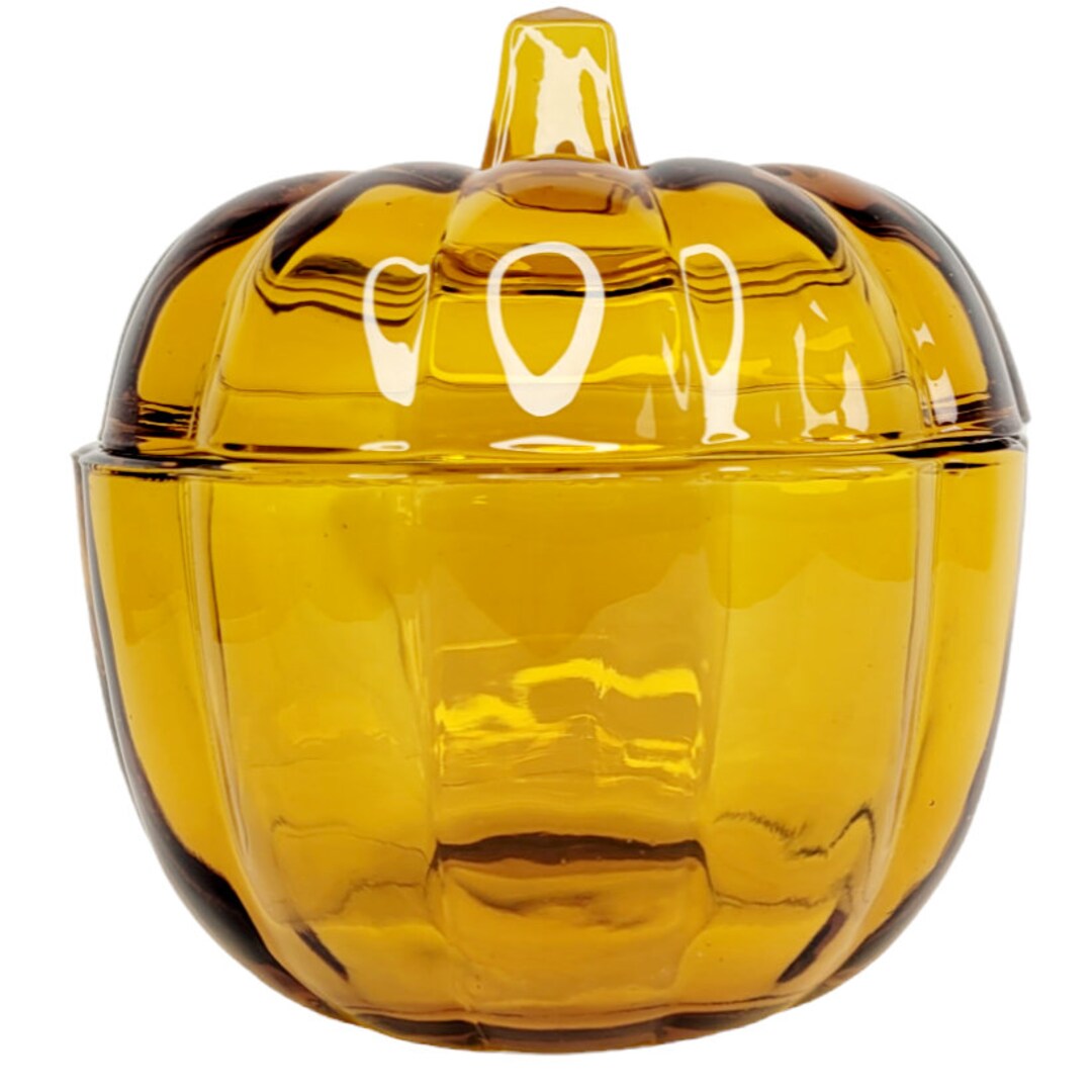 Anchor Hocking Rich Honey Amber Pumpkin Candy Dish Cookie Jar Etsy