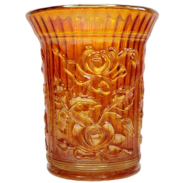 Imperial Glass Lustre Open Rose Marigold Carnival Glass Tumbler