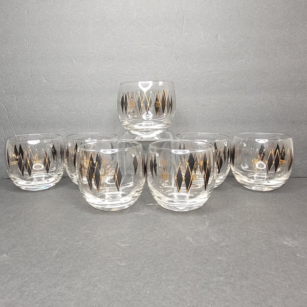 Federal Glass Black Diamond Roly Poly Old Fashioned MCM Barware