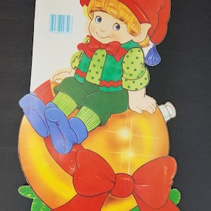 Cleo Die Cut Christmas Elf on Ornament Flocked One Side Window Decoration Vtg NOS 14&quot; x 8 1/2&quot;