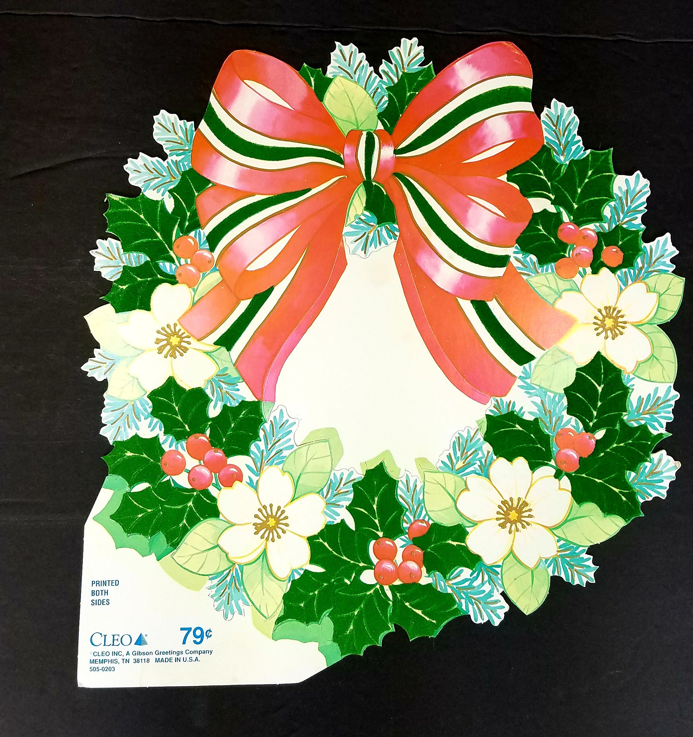 Cleo Die Cut Christmas Wreath Ribbon Bow Flocked One Side Window ...