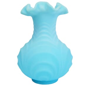 Fenton Blue Satin Scroll Embossed Vase