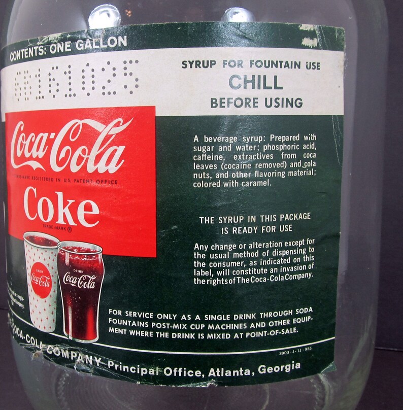 1960s 1 Gallon Coca Cola Coke Syrup Glass Jug Bottle with Cap Etsy