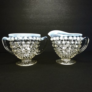 Anchor Hocking Moonstone Hobnail Opalescent Sugar Bowl and Creamer