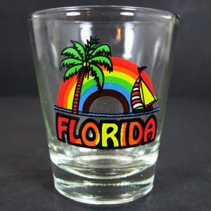 Florida Souvenir Shot Glass Palmetto Tree Sailboat Rainbow 2.25 x 2 inch
