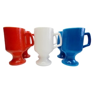 Hazel Atlas Brockway Glass Hazelware Orange Peel Red White Blue Mugs Set of 6