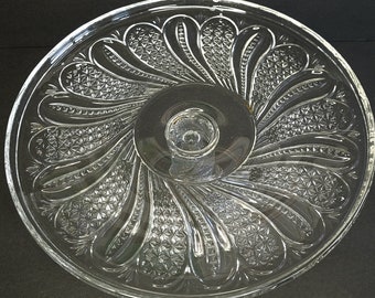EAPG McKee Brothers Doric Feather Cake Stand Clear Glass Circa 1896