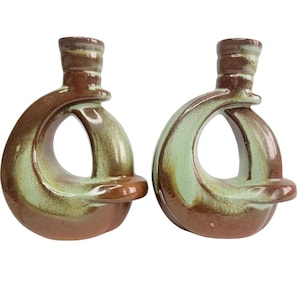 Frankoma Pottery 305 Prairie Green Single Candle Holder Pair