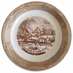 Royal China Jeannette Currier & Ives American Farm Scene Pie Dish