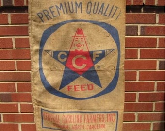 Central Carolina Farmers Inc CCF Durham, North Carolina Burlap Feed Sack Bag