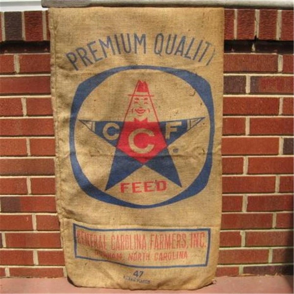 Central Carolina Farmers Inc CCF Durham, North Carolina Burlap Feed Sack Bag