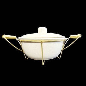 Mid Century Calif USA Pottery Casserole w/ Lid & Serving Caddy E62
