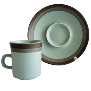 Mid Century Arrow Stone Navajo Blue Cup & Saucer Set Kasuga Japan Showa