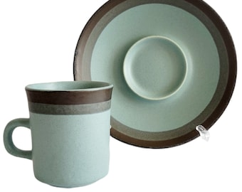 Mid Century Arrow Stone Navajo Blue Cup & Saucer Set Kasuga Japan Showa
