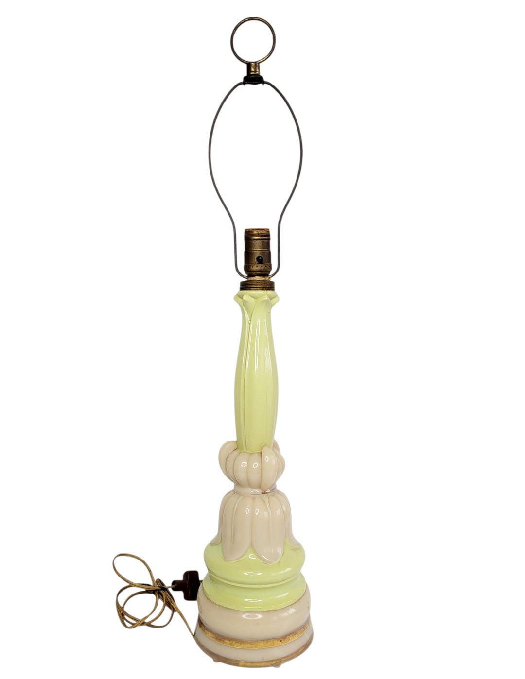 Aladdin Alacite Table Lamp Cream and Green Lily Lotus Pattern No
