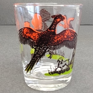 Hazel Atlas Pheasants Shot Glass Mid Century Barware
