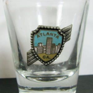 Atlanta Georgia Medallion Souvenir Shot Glass Libbey USA 2 3/8&quot; tall 2&quot; diameter