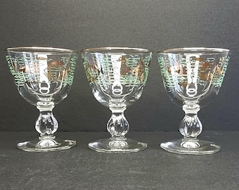 Libbey Atomic Marine Life Cordial Wine Glass Gold Fish Mid Century