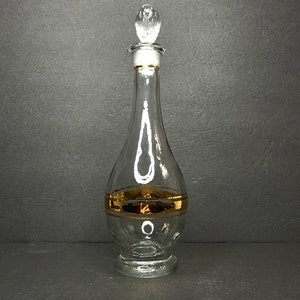 Vtg Carafe Decanter with Gold Band Stripe