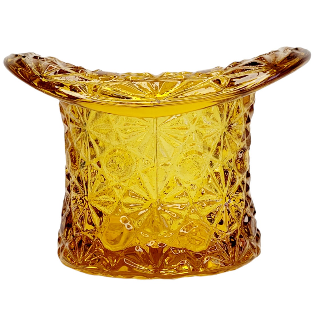 L.E. Smith Amber Daisy & Button Top Hat Toothpick Holder Etsy