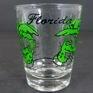Florida Green Black Decal Alligators in Life Preserver Rings Souvenir Shot Glass