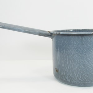 Vtg Mottled Gray Graniteware Enamelware Tall Sauce Pan Farmhouse Decor 5 3/4&quot;