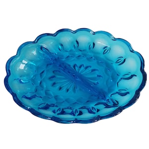 Anchor Hocking Fairfield #1200 Laser Blue Divided 2 Part Relish Dish