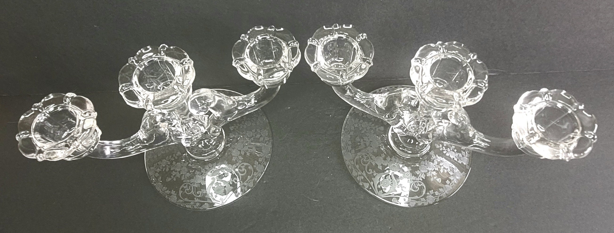 Cambridge Glass #3900/74 Corinth Line #752 Diane Etch Triple