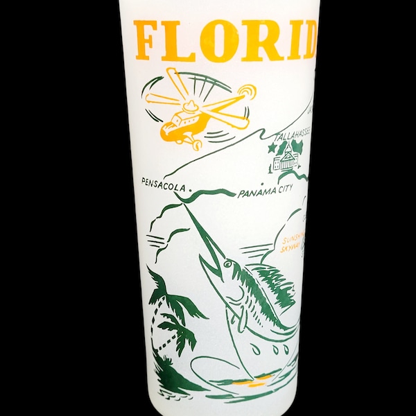 Florida Souvenir Glass Tumbler Orange Green Graphics on White