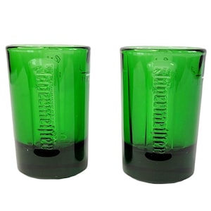 Jagermeister Jager Green Heavy 1 oz. Shot Glasses Embossed Logo Set of 2