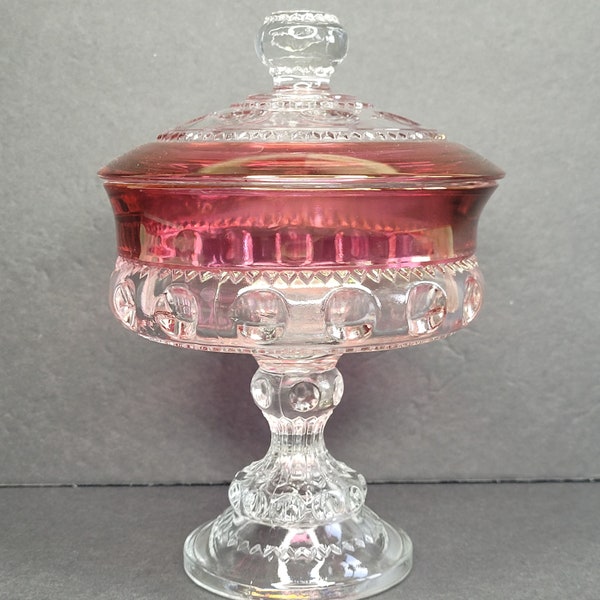 Indiana Kings Crown Ruby Stain Wedding Candy Dish Covered Compote with Lid