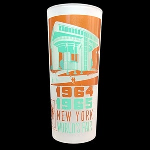 1964/65 New York World&#39;s Fair Port Authority Building Tall Satin Frosted Iced Tea Tumbler