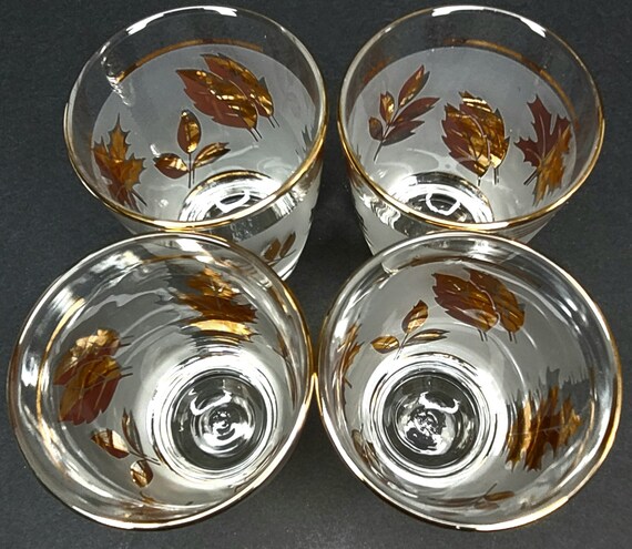 新品◆①リビーゴールデンフォリッジ　グラス　４客　アメリカ製アンティーク ミッドセンチュリー リビー グラス ゴールデン フォリッジ リーフ 5
