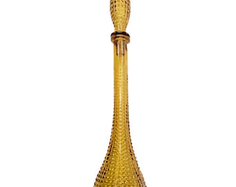 Empoli Amber Diamond Glass Genie Decanter w/Stopper Made In Italy 21 1/2" MCM