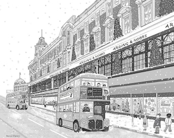 Christmas At Arding & Hobbs Clapham Junction A4 Print 14" X 11" in Cardboard Mount by artist Bernie Wighton