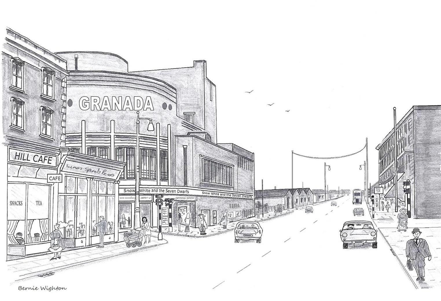 Granada Cinema Clapham Junction 1960's. 7" x 5" Original Print In Cardboard Mount 8" x 10" By Artist Bernie Wighton