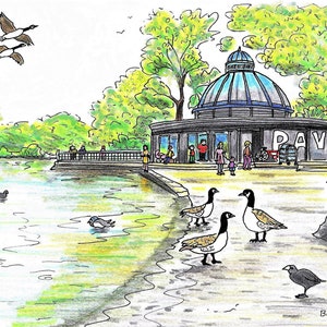 Victoria Park Print 7&quot; x 5&quot; mounted in cardboard frame 8&quot;x 10 by artist Bernie Wighton.