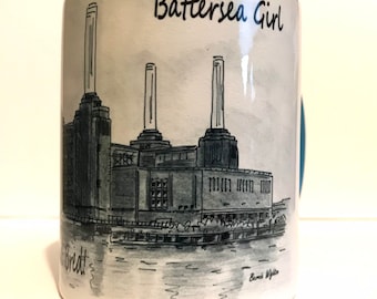 Battersea Girl Born and Bred Power Station 11 oz Porcelain Mug by artist Bernie Wighton. Ideal Gift for a Battersea Girl!