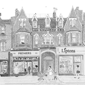 Stare sklepy Battersea Sklepy Northcote Road Wydruk 7" x 5" w tekturowej oprawie 10" x 8" Autor: Bernie Wighton