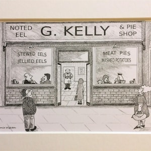 G. Kelly Pie and Mash Shop East End Print 7&quot; x 5&quot; by Artist Bernie Wighton