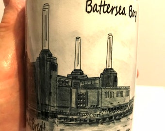 Battersea Boy Born and Bred Power Station 11 oz Porcelain Mug by artist Bernie Wighton. Ideal Fathers Day Gift for a Battersea Boy!